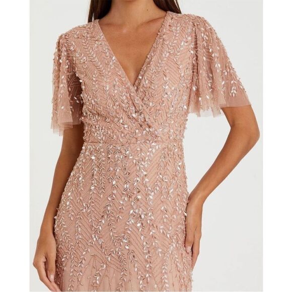 Mac Duggal 35109 Beaded Leaves Butterfly Sleeve Gown size 10 NWT - Picture 7 of 14